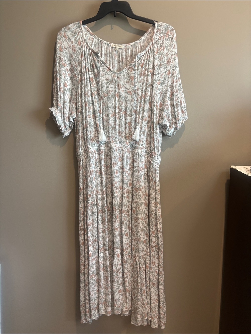 Boho Tassel Maxi Dress in Soft Pink and Cream Floral